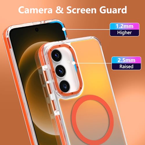 Image of Magnetic Case for Samsung Galaxy S25 FE 5G [Compatible with Magsafe] [Cute Fashion Fluorescent Design] [1 Screen Protector] Slim Translucent Matte Case for Galaxy S25 FE 5G 6.7 inch, Orange