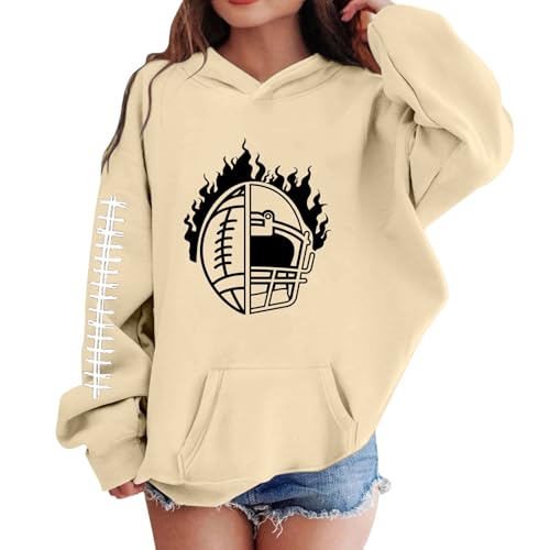 Girl's Football Graphic Hoodie Game Day Long Sleeve Lightweight Oversized Hooded Sweatshirt Cute Pullovers Tops
