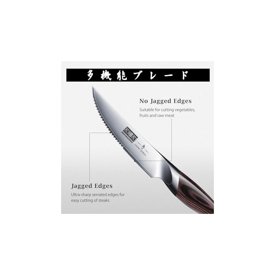 Steak-Knives-Set-of-6-Ultra-Sharp-45-Inch-Serrated-Steak-Knife-Set-Japanese-AUS-10-High-Carbon-Steel-Kitchen-Steak-Knives-with-Ergonomic-Handle HOSHANHO Steak Knives Set of 6, Ultra Sharp 4.5 Inch Serrated Steak Knife Set, Japanese AUS-10 High Carbon Steel Kitchen Steak Knives with Ergonomic Handle