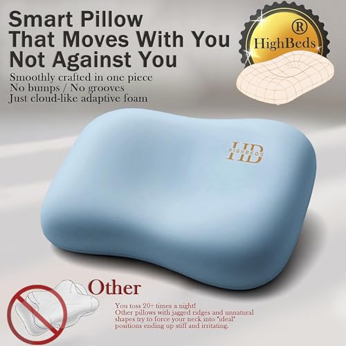 Image of HighBeds Cervical Neck Pillow - Side Sleeper Pillow for Neck Pain Relief, Soft Ergonomic Memory Foam Pillows Ice Silk Zipperless Pillowcase, Eco-Friendly and Durable Material (Blue)