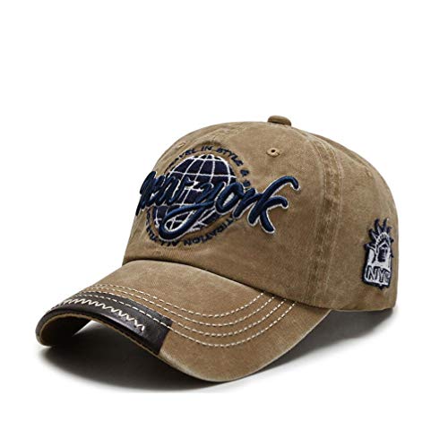 XibeiTrade Retro New York Baseball Cap Baumwolle Leder Krempe Sport Outdoor Casual Hut Gr. M, khaki Cover