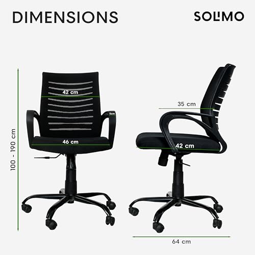 Image of Amazon Brand - Solimo Worklo Mid Back Office Chair for Work from Home | Study | Revolving | Computer (Heavy Duty Powder Coated Metal Base, Stylish Black Mesh)