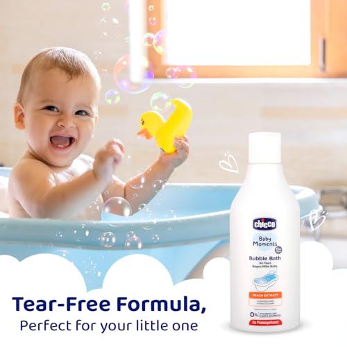 Chicco Baby Moments Bubble Bath, 300ml with Peach extracts | No Tears Formula | Hydrated Skin | Dermatologically Tested | Parabens & Phenoxyethanol Free - Image 4 thumbnail