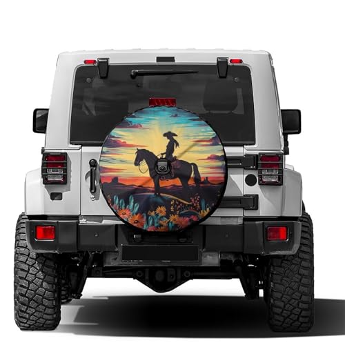 Image of Delerain Spare Tire Cover with Backup Camera Hole Cowgirl Riding Horse Wheel Covers Waterproof Dust-Proof UV Sun Universal Fit for Trailer RV SUV Truck (18 Inch for Diameter 32 inch-34 inch)