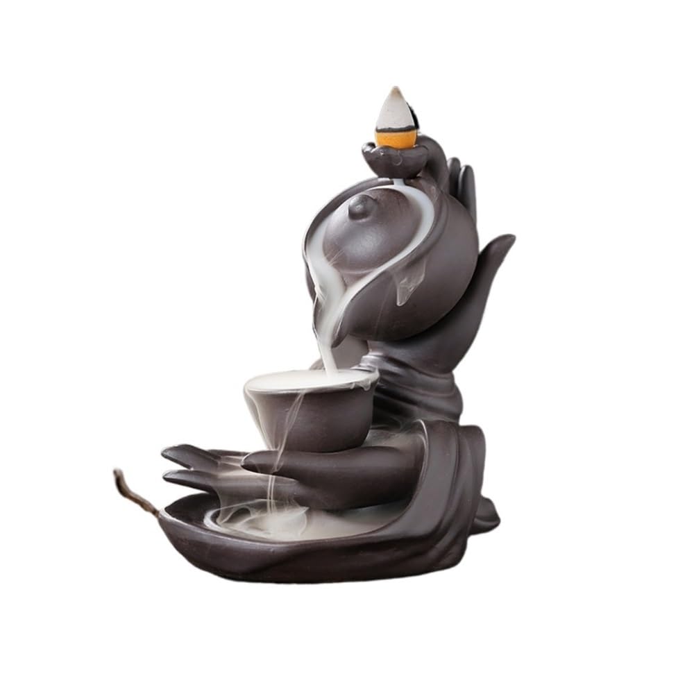 Desk Statue, Buddha Hand Incense Burner - Reflux Teapot Design for Home Decor(Black)