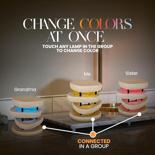 Friendship Lamp® by Filimin Mid-Century Knotty Alder Wood Design - Wi-Fi Touch Lamp LED Light for Long-Distance, Connection, Relationship, Gift, 200+ Colors, App Setup (White/Black Set of 2)