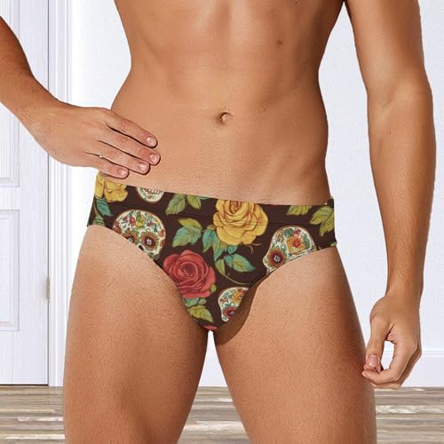 Sugar Skulls and Roses Colorful Men's Swimsuit Bikini Briefs Swim Underwear Stretchy Swimwear2