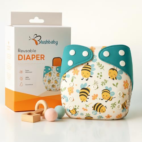 Image of Blushbaby Reusable Cloth Diapers for Babies | 3 Months-3 Years | 4 Washable Diapers with 4 Absorbent Insert Pads | Adjustable, Leakage Proof cloth diapers for babies|Freesize Diaper 5-18kg-Bees & Dino