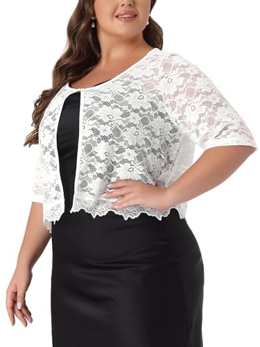 Agnes Orinda Plus Size Bolero Shrugs Floral for Women 2024 Summer Cardigan 1/2 Sleeve Sheer Lace Shrug2