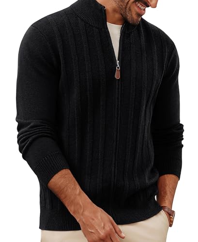 ZAFUL Men's Cardigan Sweater Full Zip Up Sweater Ribbed Knit Stand Collar Cardigans