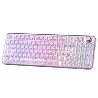 YUNZII X98 QMK/VIA Wireless Mechanical Gaming Keyboard with Knob,Tri-Mode BT5.0/USB-C/2.4GHz Hot Swappable Keyboard,Pre-lubed Switches Gasket Mount RGB Backlit for Wins/Mac (Purple, Crystal Switch)