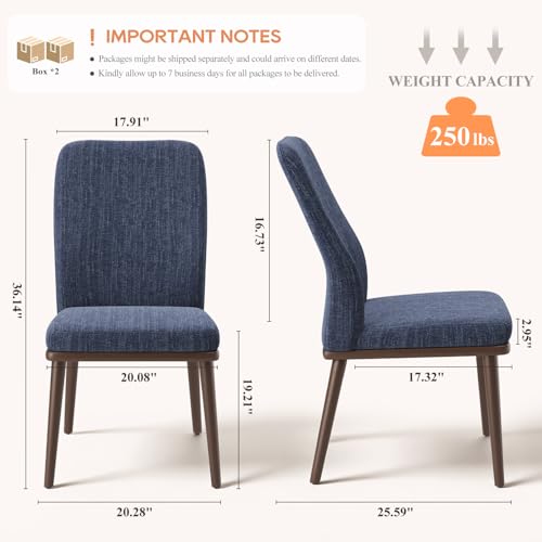 Image of Stylish Dining Chairs Set of 4, Upholstered Parsons Dining Room Chair with Nailhead Trim, Kitchen Room Chair with Thick Cushions and Wood Legs, Modern Contemporary, Blue
