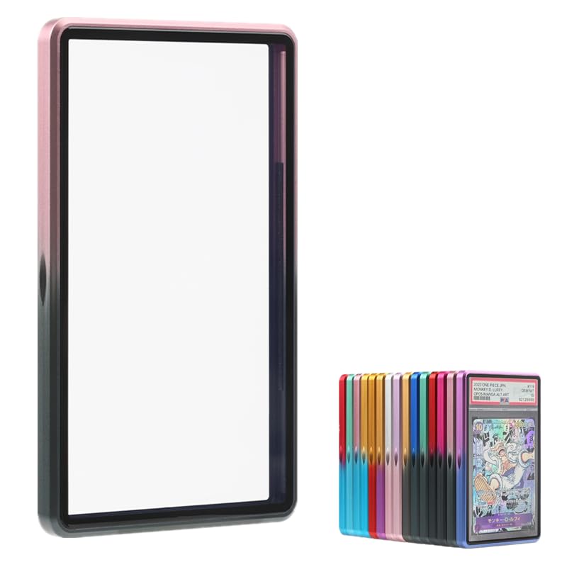 Gradient Color Premium Graded Magnetic Trading Card Protector for 35pt PSA & CGC,One Touch Card Holder UV Protection,Slab Bumper Guard,Scratch Resistant Aluminum Frame Card Storage (Pink+Black)