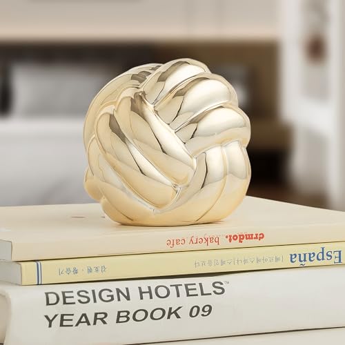Small Gold Knot Decor, Chain Link Decor, Coffee Table Decor, Book Shelf Decor, Entry Table Decor, Aesthetic Minimalist Decorative Objects for Modern Home Living Room, Desk Decor for Office (Golden)