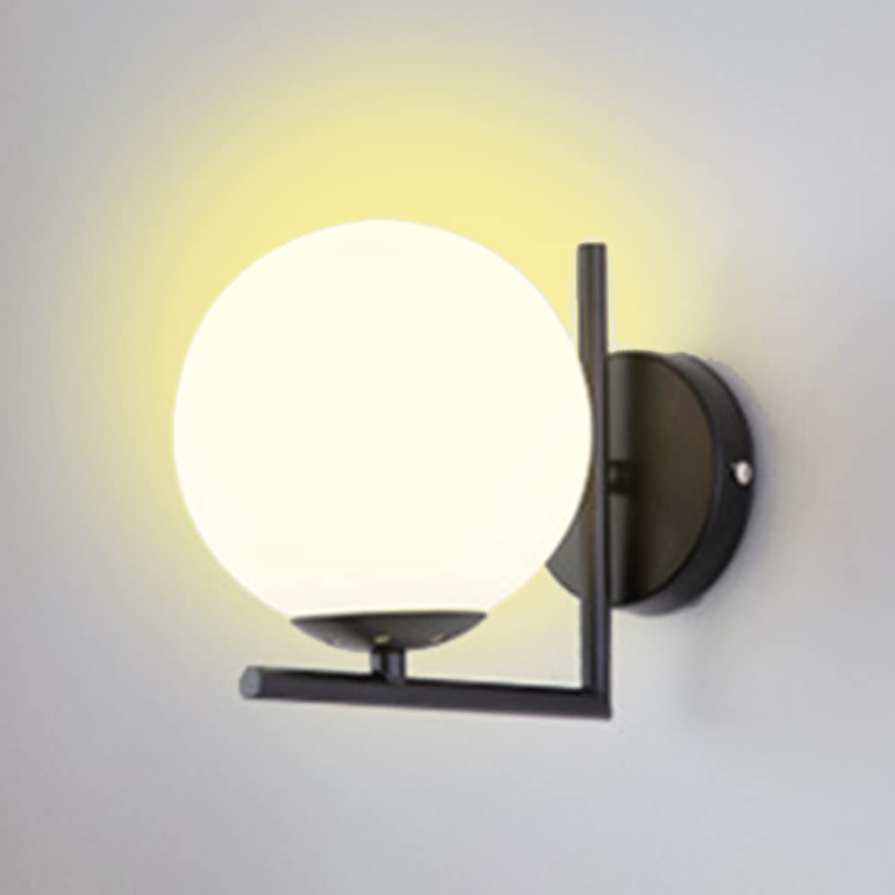 E27 Apliques De Pared,Interior Minimalista Moderna Para Luz Pared,Elegante Redonda Cristal Forma Bola Redonda Lámparas de pared Metal Creativa Pared Para Dormitorio Pasillo baño Espejo(Negro)