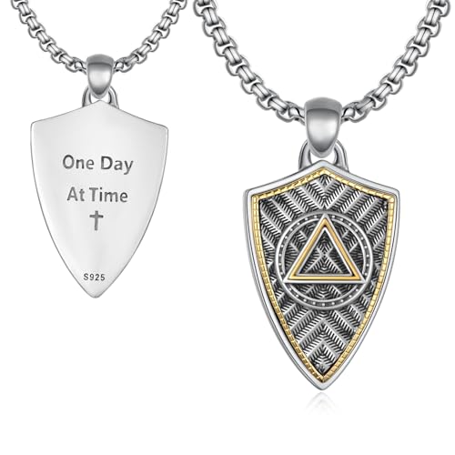 AA Necklace 925 Sterling Silver Sobriety Necklace Alcoholics Anonymous Gifts for Men