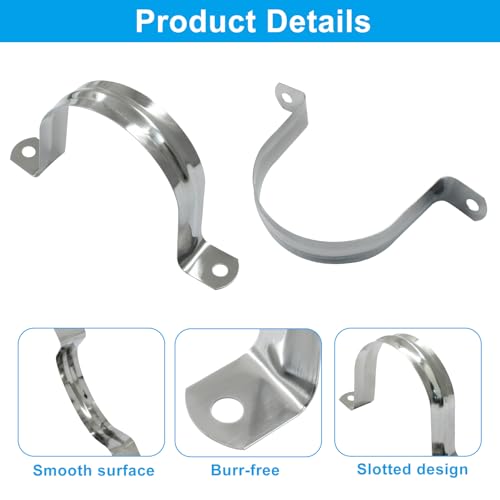 Image of 10 Pack M63 Rigid Pipe Strap, 2-1 /2 Inch, Silver | Stainless Steel, Two Hole Cable Strap, U Bracket Conduit Clamp, For Fixing Tube, Cable, Pipe, 63 mm