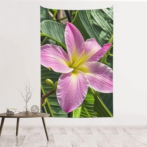 Tapisserie murale hawaïenne fleurs tropicales velours 152x101cm
