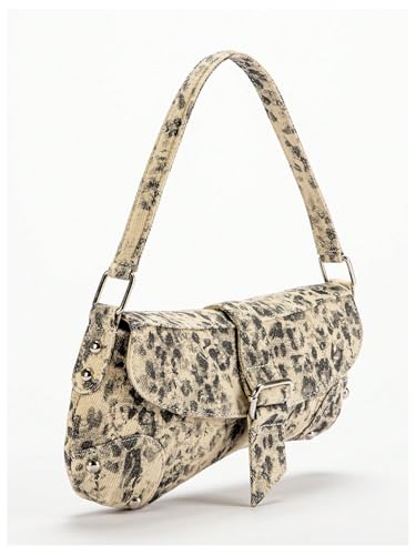 Image of QWINEE Women's Y2K Leopard Print Shoulder Bag Denim Handbags Retro Cheetah Purses Top Handle Buckle Clutch Underarm Bag