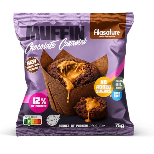 Protein Muffin Chocolate Caramel - Magdalena Proteica Horneada - 12% Proteína - Sin Azúcar Añadido - Sin OMG - Sin Aceite de Palma - Pack 10 Unidades - Snack Fitness Saludable
