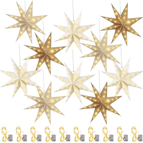 Baquler 10 Set 8-Pointed 12 Inch Paper Star Lanterns Christmas