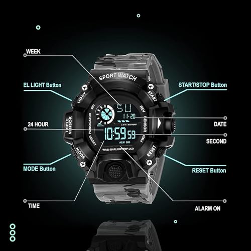 Image of Acnos Digital Sports Watch - Rugged Outdoor Multi-Function Countdown Timer & Alarm (WR30 Water-Resistant)
