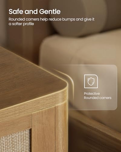 Image of VASAGLE Set of 2 Boho Nightstands with Rattan-Look Drawer | Accent Side End Tables, Open Compartment, Rounded Corners, for Bedroom Bedside, Natural Brown, ELLAN Collection ULET818KC01