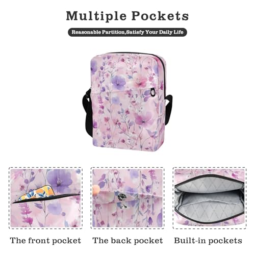 KLL Flowers Peach Purple mens messenger bag Vegan Leather Crossbody Small Bag For Women Casual Shoulder Handbags2