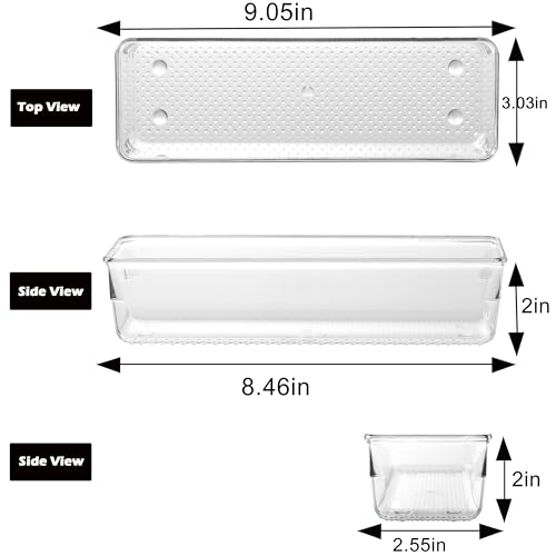 Image of ihomecooker 6 Set Clear Plastic Junk Drawer Organizer Vanity Curlery Utensil Makeups Organizer for Kitchen 9''X 3''