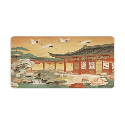 Cranes Dance in The Garden Desk Pad grande impermeable