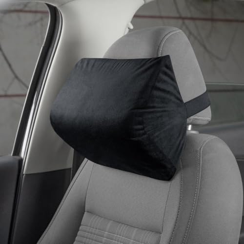 Image of Wakefit Neck Pillow for Car | 2 in 1 Car Neck Pillow | Car Neck Rest, Head Rest Pillow, Neck Rest, Neck Pillow Memory Foam, Medium (Black - Set of 1)