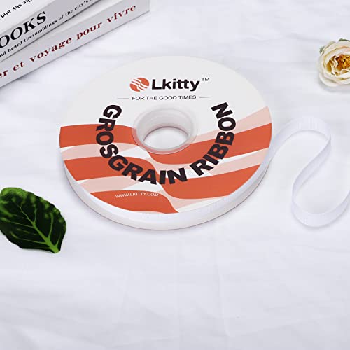 Lkitty 1/2 Inch X 50Yard/Roll Grosgrain Ribbon Crafts Fabric Solid Ribbons For Diy Gifts Wrapping Bow Party Decoration Wedding Flowers Hair Accessories,Width:13Mm(1/2") - (White) #TOP3
