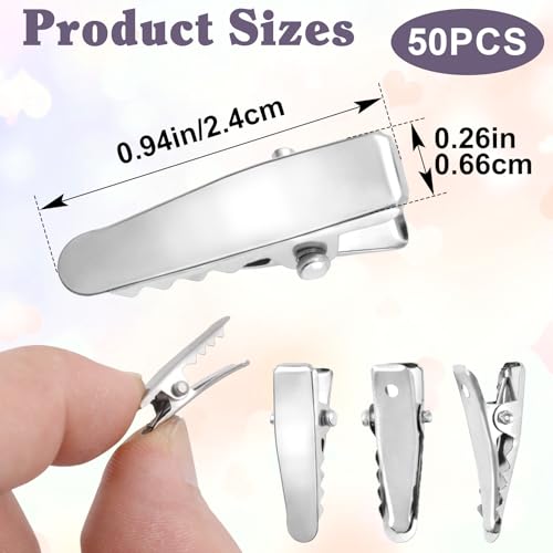 50 pinzas de metal para cabello cocodrilo pequeñas plateadas miniatura 2