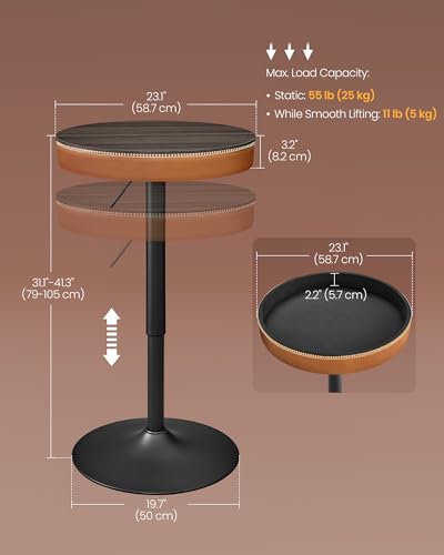 Image of VASAGLE Height Adjustable Bar Table Set of 2, Round High Pub Table