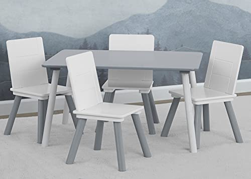 Image of Delta Children Kids Table and Chair Set (4 Chairs Included) - Ideal for Arts & Crafts, Snack Time & Sling Book Rack Bookshelf, 4-Tier Wooden Shelf with Soft Fabric Pockets