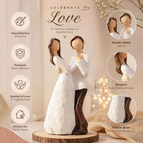 Image of Beautiful Hand Painted Medium Size Resin Romantic Couple Statue for Home Decor (Pack of 1, White & Brown Color)