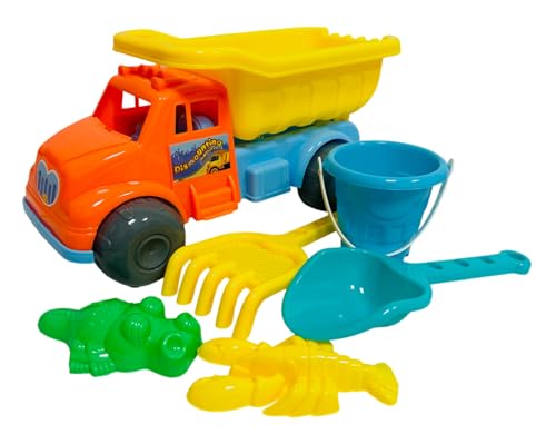 Camión de juguete de playa de 34 cm con juego de pala, rastrillo, cubo y forma de camión plegable para mar, piscina, jardín, casa, camión para niños, juego de construcción, juegos de plástico para