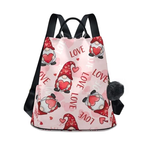 Mochila con diseño de gnomos rojos para mujer con bolsillo antirrobo posterior