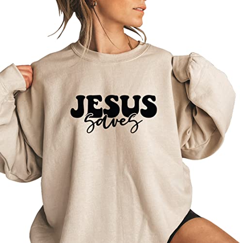 Jesus Saves Sweatshirt, Christian Sweat, Religious Christian Apparel Sand