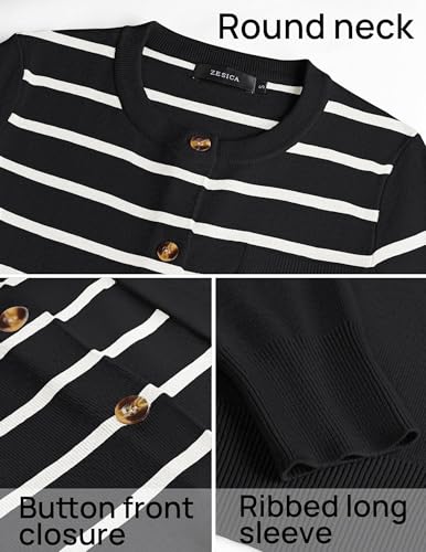 ZESICA Women's Striped Cardigan Sweaters Fall 2025 Long Sleeve Open Front Button Down Knit Outerwear Coat Trendy Clothes4