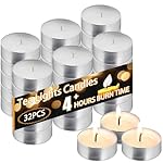 Tea Light Candles 32Pcs, 4 Hour Long time Burning, Bulk White Unscented Smokeless Tea Candles for Home, Shabbat, Weddings, Events, Emergencies (32Pcs-White)