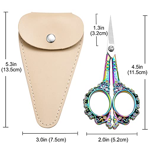 Hitopty 4.5In Embroidery Scissors And 5In Rainbow Sharp Pointed Tip Vintage Detail Shears With Sheath For Craft, Sewing, Thread Cutting, Artwork, Needlework #TOP4