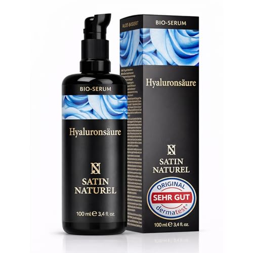 Satin Naturel Hyaluron Serum Hochdosiert 100ml – Bio Hyaluronsäure Serum Gesicht – Anti-Aging Feuchtigkeitsserum – Vegan – 24h Feuchtigkeit – Gesichtspflege für Frauen und Männer