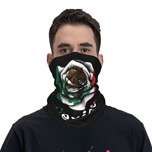 Mexican Mexico Flags and Rose Seamless Neck Gaiter Face Mask Seamless UV Protection Shield Scarf Bandana for Motorcycle Cycling Riding Running Headbands4