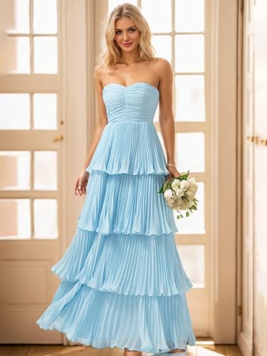VCCICANY Strapless Tiered Prom Dress 2025 Ruffle Chiffon Bridesmaid Dresses for Women Formal Evening Gown3