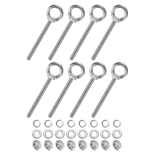 M METERXITY 8-Sets Stainless Eyebolt M10x121mm Shoulder Lifting Eye Bolt with Nuts Washers Male Screw Thread Ring Shoulder Eye Bolts Length 4.76 Inch for Suspending/Fastening