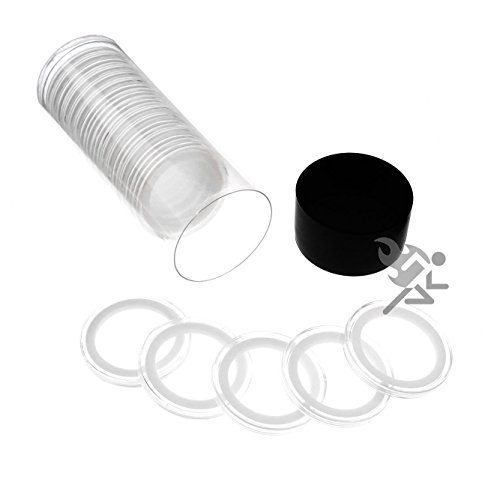 Tubo con tapa negra y 20 portamonedas blancos 32mm miniatura 1