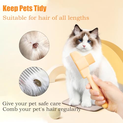 Image of Marchul Cat Comb with Release Button, Cat Grooming Comb with Long and Short Stainless Steel Metal Round Teeth, Pet Comb Brush for Removing Matted Fur, Knots & Loose Fur for Dogs and Cats(Yellow)