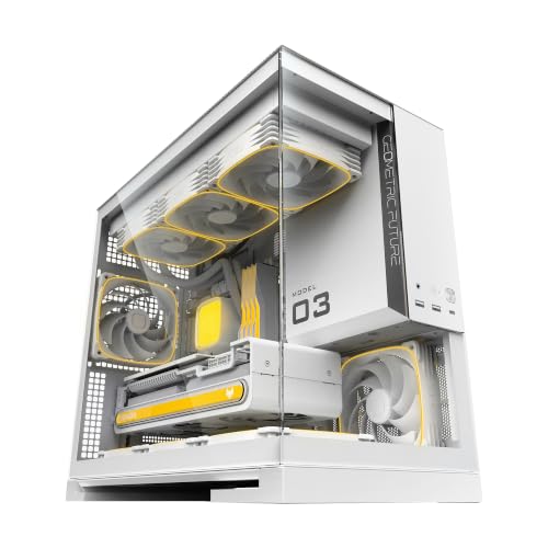Image of Geometric Future Model 3 Panoramic Tempered Glass Dual Chamber Micro-ATX Tower PC Case, 5 Pre-Installed 120mm x 30mm PWM ARGB Fans, USB Type-C, 360mm Radiator Support, White, GEO-M3F-W