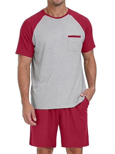 Image of Mens Pajamas Set Modal Soft Pajama Short Set Short Sleeve Pjs Sleepwear 2 Piece Lounge Set With Pockets S-3XL